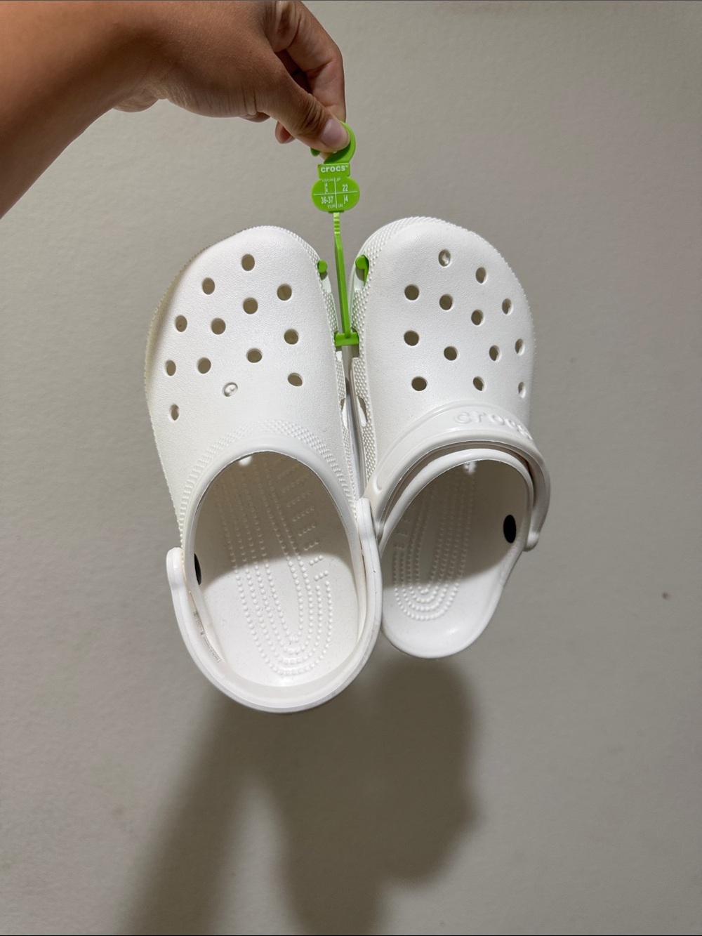 CROCS Kids White Clogs with Lime Green Accent